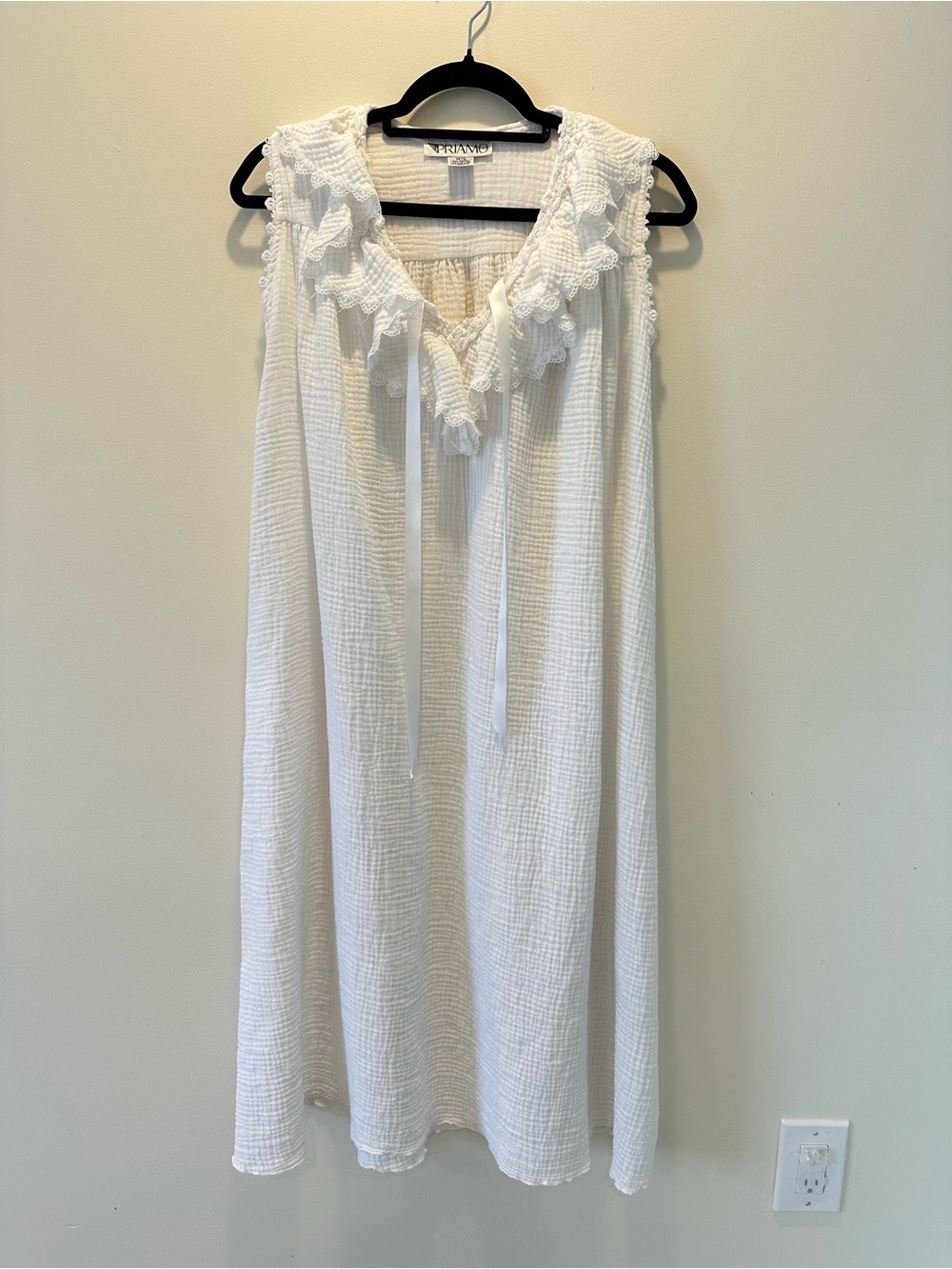 Vintage Priamo White Ruffled Cotton Gauze Chemise